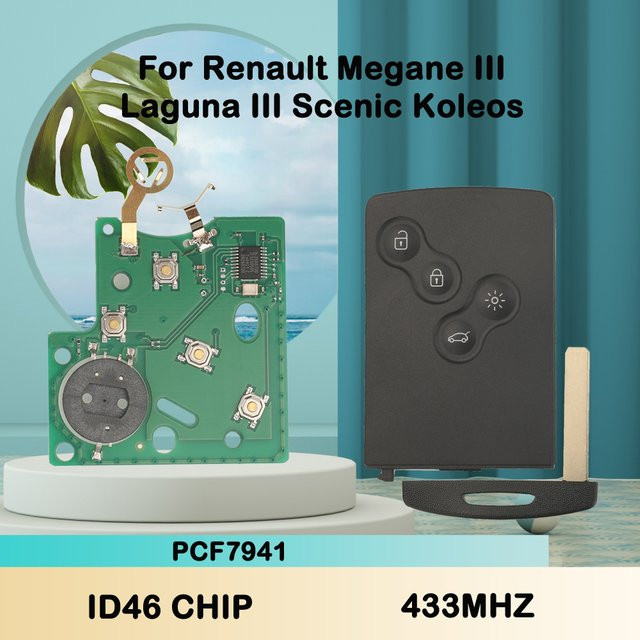 JingYuQin Fernbedienung 433 MHz ASK mit ID46 Chip PCF7941 für Renault Megane III, Fluence, Laguna III und Scenic (2008-2016) in Schwarz - Bild 1