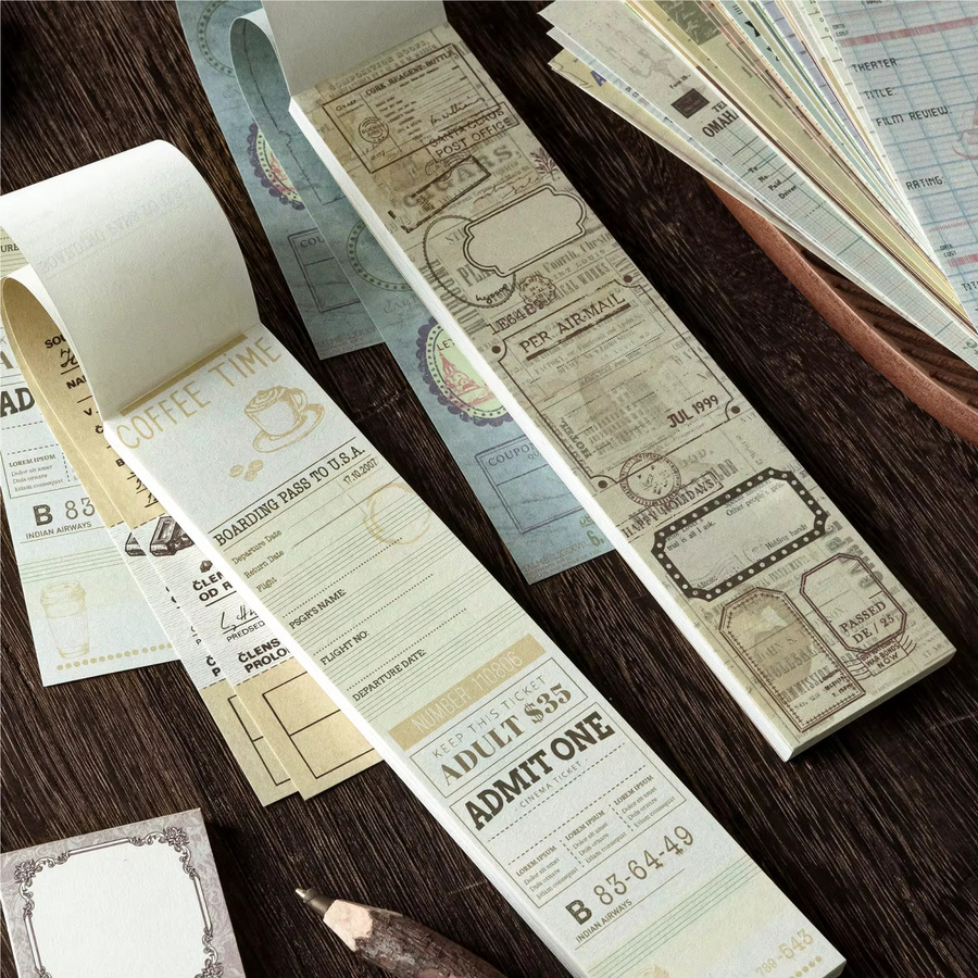 Vintage Lange Streifen-Haftnotizen in Braun und Multicolour für Journaling und Collage, Nicht-Klebendes Hintergrundpapier - Bild 2