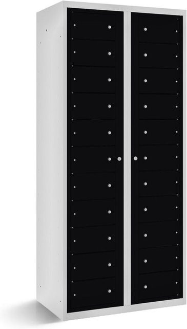 rotstahl Fächerschrank mit 22 Fächern und Zentraltüren, Korpus lichtgrau, Türen schwarz, B/T/H: 80 x 50 x 180 cm - Bild 1