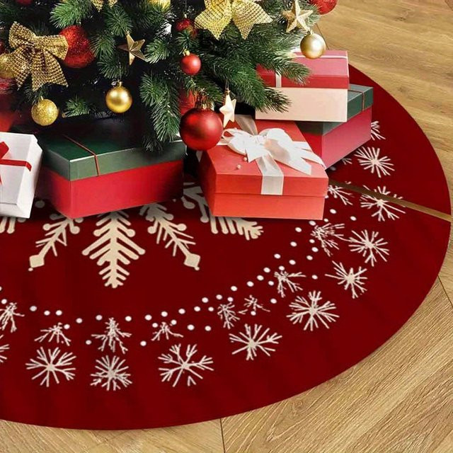 VIKAMA Weihnachtsbaum Basisabdeckung mit rotem Schneeflocken-Design, rund, Textil - Bild 1