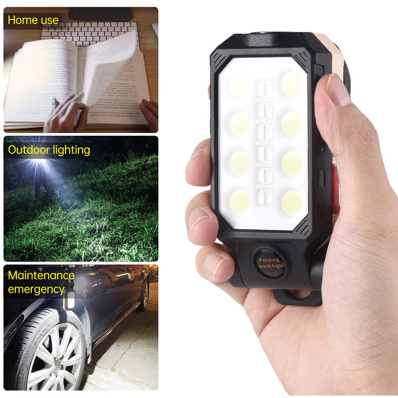 Aoresac COB-Arbeitsleuchte LED-Taschenlampe mit Magnetfuß und Aufhängehaken, USB-wiederaufladbar, Schwarz/Weiß - Bild 11