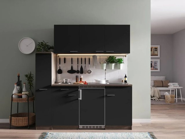 Respekta Singleküche Oliver mit E-Geräten, Schwarz, Eiche York Nachbildung, B/T/H: 180 x 60 x 145,8 cm