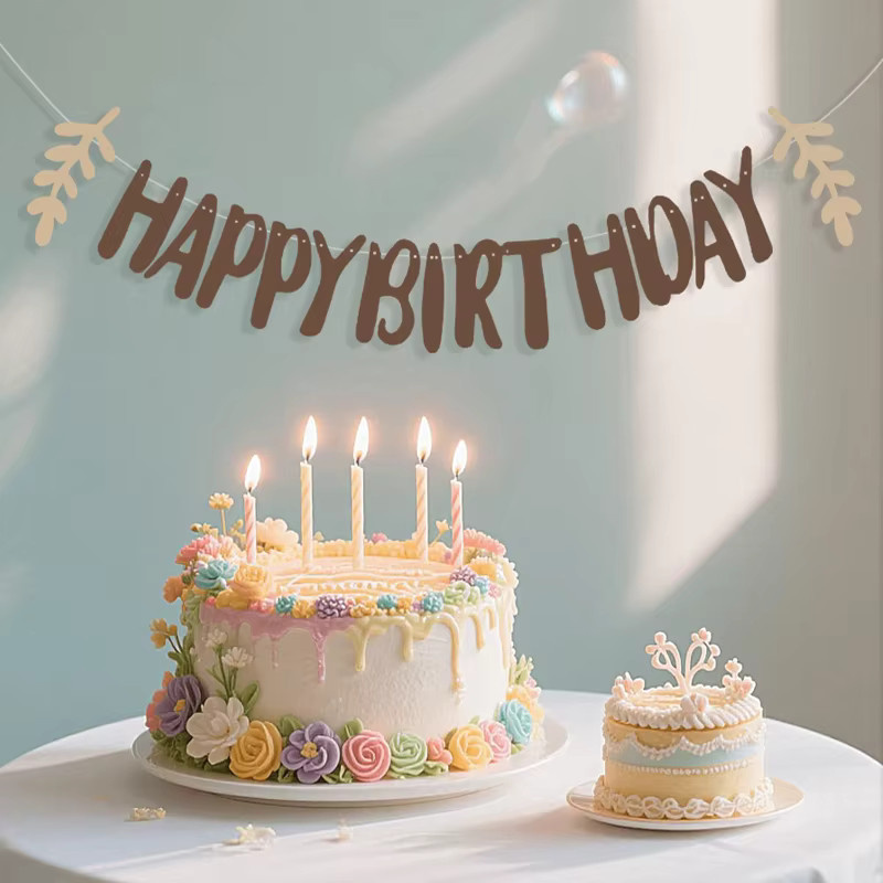 VRISE Geburtstag Banner aus Papier in Braun zur Dekoration für Babyparty, Geburtstag und Jubiläumsfeiern - Bild 2