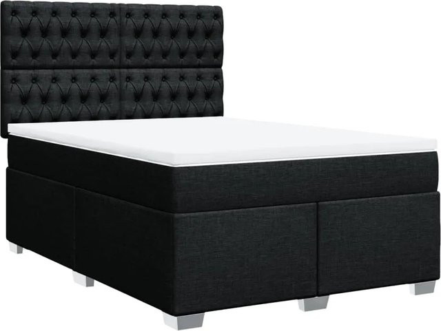 vidaXL Boxspringbett mit Matratze in Schwarz und Weiß, Hybrid-Design mit Taschenfederkern, B/T: 140 x 200 cm - Bild 1