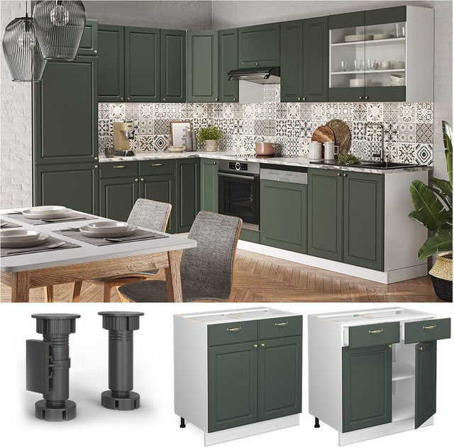 Vicco Küchenunterschrank Fame-Line Landhaus Weiß Grün-Gold Breite: 80 cm - Bild 1