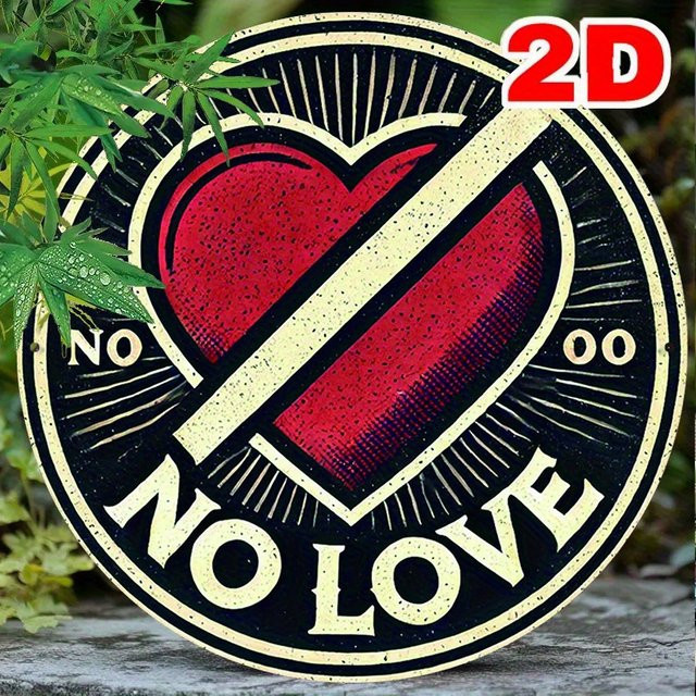 Potdemiel No Love Aluminiumschild rund mit Herz- und Friedenssymbol in Vintage-Optik, Durchmesser: 20,3 cm - Bild 1