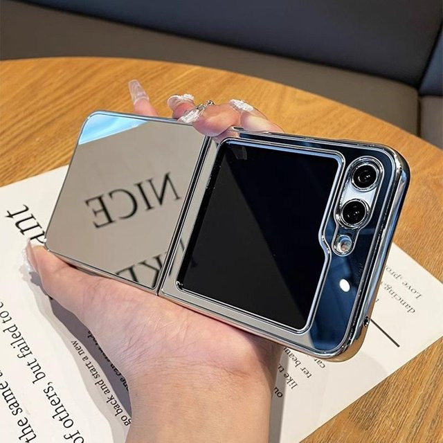 Spiegelbeschichtetes Make-up-Etui für Samsung Galaxy Z Flip 6, Z Flip 4 und Z Flip 3 in Silber, ultra dünne stoßfeste Hartschalenabdeckung - Bild 1