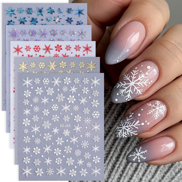 SWEET TREND Nagelaufkleber 3D Schneeflocken, Glänzend, 5 Farben - Bild 1