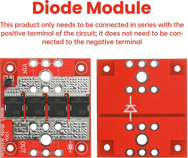Ultra Low Dropout 100A Hochstrom Diodenmodul in Rot für Solarregler mit Anti-Reverse-Lade- und Stromschutz - Bild 1