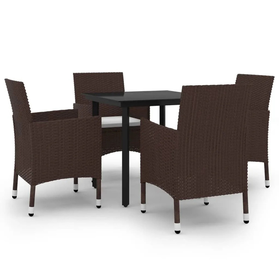 vidaXL 5-teilige Garten-Essgruppe aus Poly Rattan und Glas in Braun mit Sitzauflagen - Bild 2