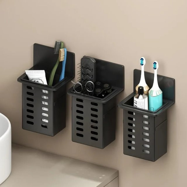 Wandmontierte Abtropf-Aufbewahrungsbox von YOCITY in Schwarz für Badezimmer, Büro oder Küche - Bild 1