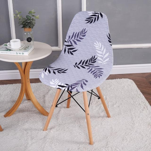 Elastischer Stuhlbezug in Muschelform mit Print, grau, für Esszimmerstühle - Bild 1