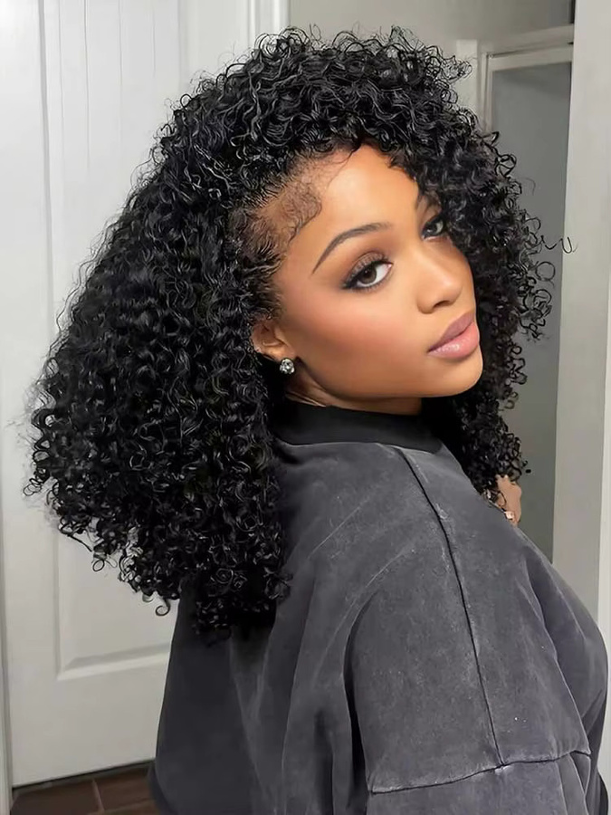 Afro Kinky Curly Half Perücke, Echthaar, Wear & Go, Clip Ins - Bild 7