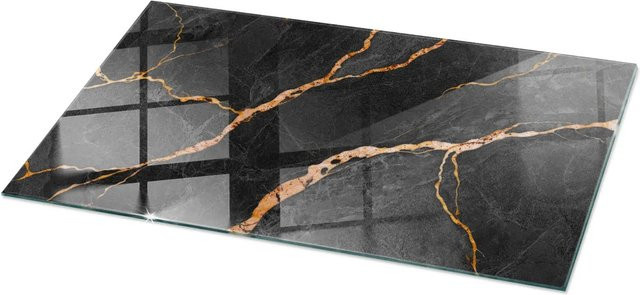 Tulup Tischplatte aus Glas in Schwarz mit Marmormuster, rechteckig, B/T: 120 x 60 cm - Bild 1