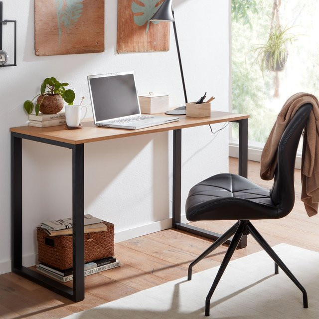 Schreibtisch FineBuy in Eiche und Schwarz, moderner Computertisch aus Holz und Metall, B/T/H: 120 x 60 x 76 cm - Bild 1