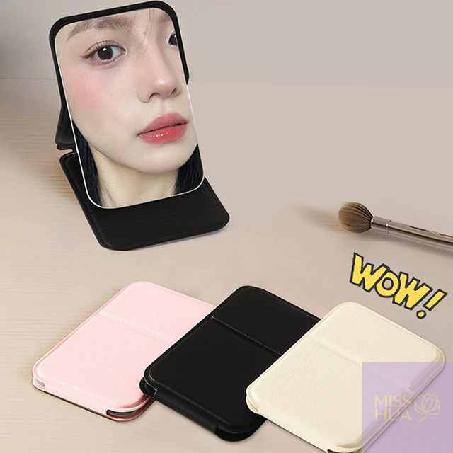 YY Faltbarer Mini Make-up-Spiegel aus PU-Leder in Weiß für den Desktop - Bild 1