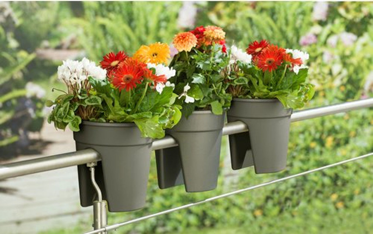 KHW Flowerclip Balkonkasten 3er Set in Anthrazit/Grau - Bild 3