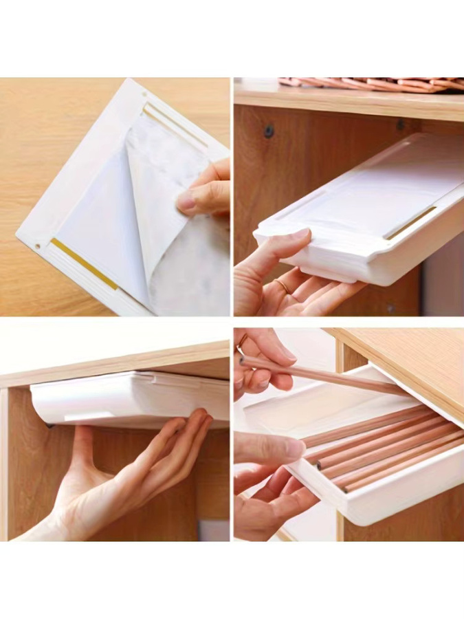 Selbstklebende Aufbewahrungsbox unter dem Schreibtisch aus Kunststoff, platzsparende Hängeschublade für dein Büro-Zubehör in Schwarz oder Weiß - Bild 5