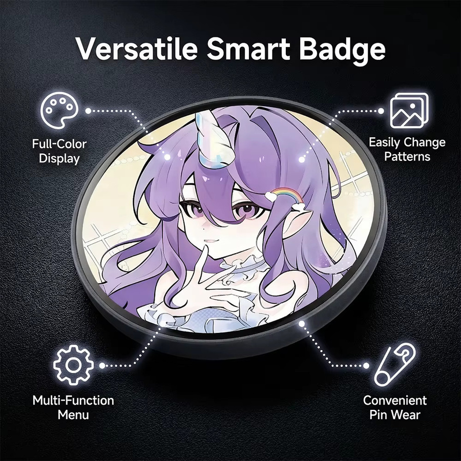 MRSVI Bluetooth Smart Cyber Badge mit 1,85 Zoll HD-Touchscreen für Bilder, GIFs, Text und Kurzvideos in Silber - Bild 2