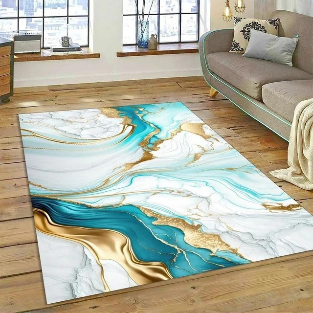 Karpetti Abstrakter Marmorteppich in Mehrfarbig, Rutschfest und Waschbar, B/T: 120 x 80 cm - Bild 1