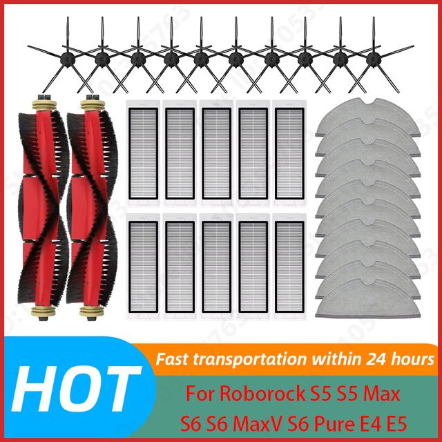 Roborock Zubehör-Set mit Rollenbürste, Seitenbürste, Filter und Wischmopp für S5, S5 Max, S6 MaxV, S6 Pure, E4, E5, S51, S52 und S55 - Bild 1