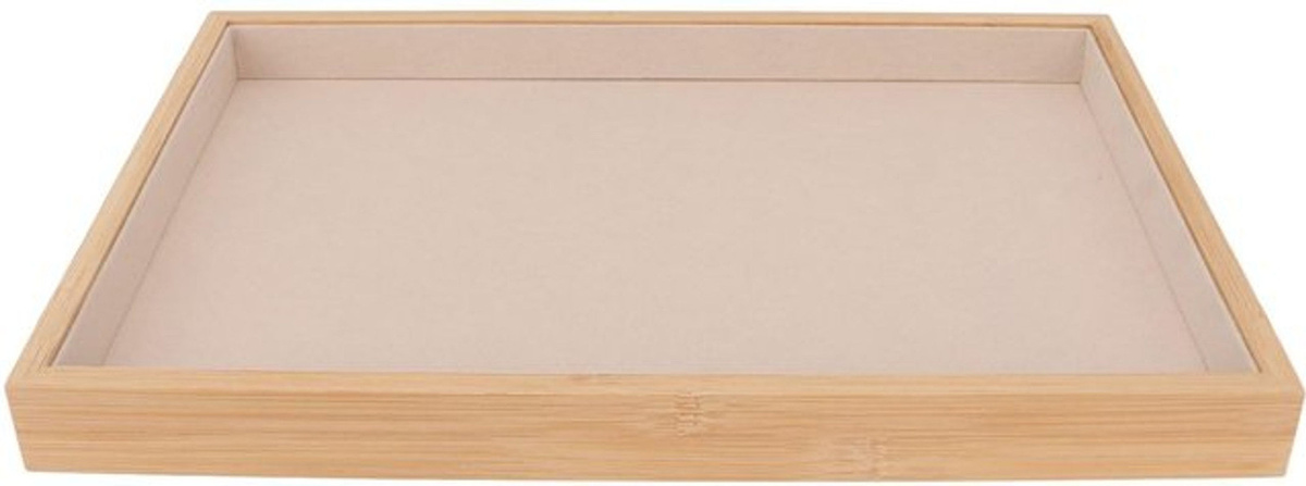 Neoglint Schmucktablett aus Holz und Bambus in Beige, rechteckiges Dekotablett mit Textiloberfläche - Bild 1