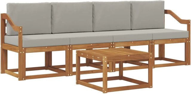 vidaXL Outdoor-Sofagarnitur aus Akazienholz mit 3-Sitzer-Sofa, Couchtisch und 5 Kissen in Natur und Hellgrau - Bild 1
