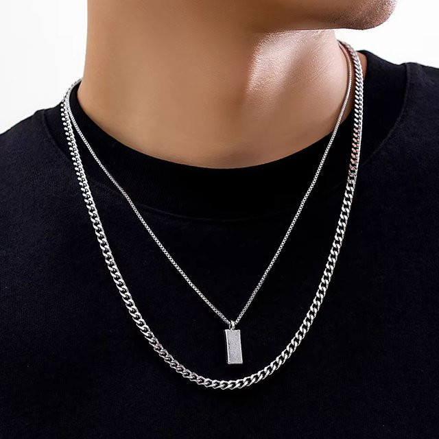 KunJoe Halskette, 2-teiliges Set, Edelstahl, Silber, Herren - Bild 1