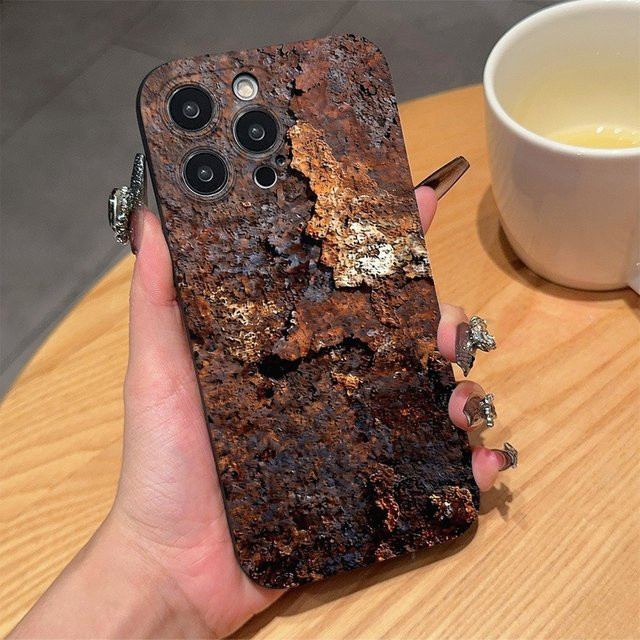 Schwarze Handyhülle mit Rost-Textur für Samsung Galaxy S25 S24 S23 S22 S21 Ultra Plus FE A56 A34 A33 A32 A26 als weiche Schutzhülle - Bild 1