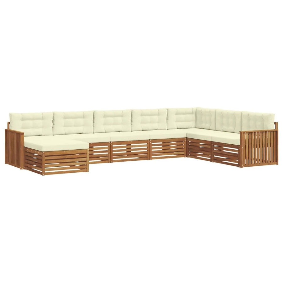 vidaXL Sofagarnitur 8-teilig in U-Form aus Massivholz Akazie in Natur und Creme mit Polsterkissen - Bild 2