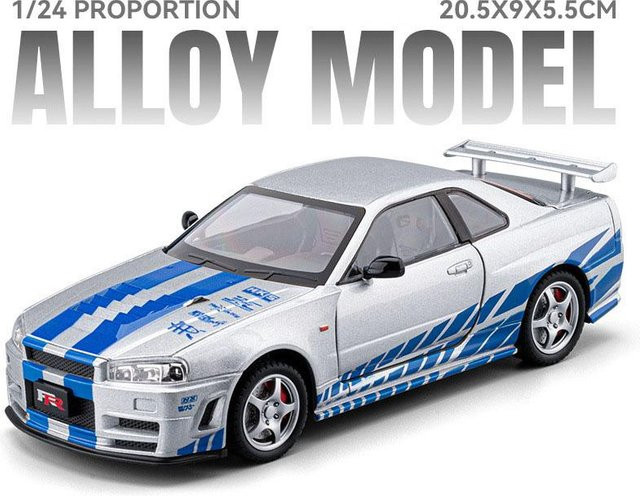 Linyi toy car Gtr-R34 Skyline Die-Cast Legierungsmodelle, Spielzeugauto, 1:24, Rückziehfunktion, Türen zum Öffnen, ab 14 Jahren - Bild 1