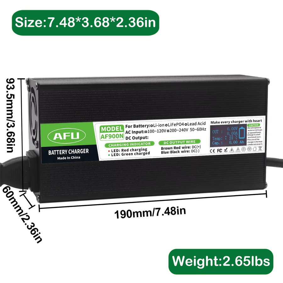 AFU Lithium-Ionen-Batterieladegerät 84V 10A für 72V 74V 20S Akkus, Smart-Schnellladegerät mit Display in Schwarz - Bild 2