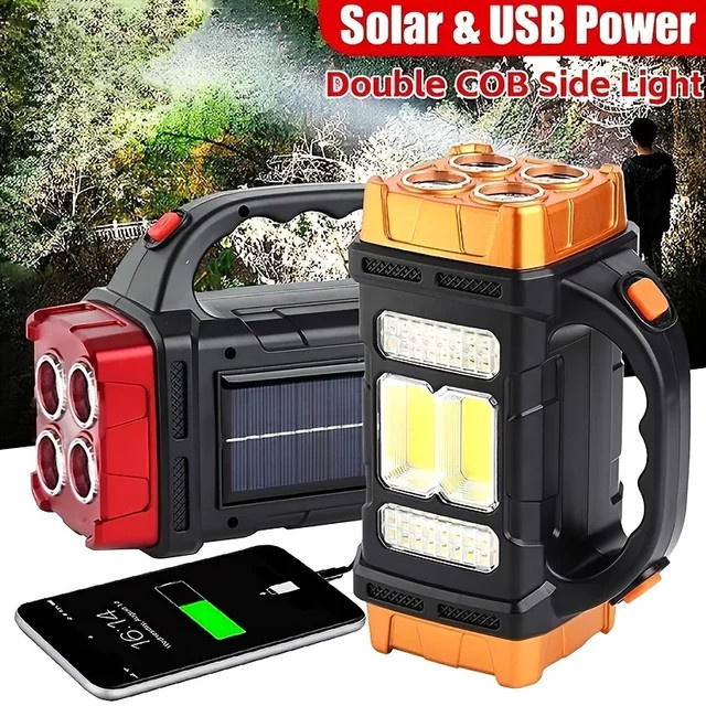 XIWANGFIRE Hochleistungs-LED-Taschenlampe mit Solar- und USB-Ladung, wasserdichte Camping-Taschenlampe in Schwarz - Bild 1