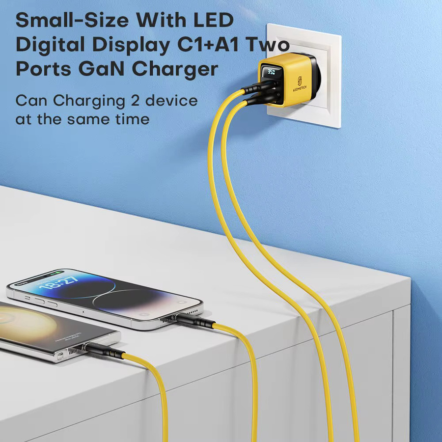 ASOMETECH 35W GaN Ladegerät mit LED Display, USB Typ C Schnellladegerät mit QC3.0, PD und PPS für iPhone 14 Pro, Samsung S23 und Xiaomi - Bild 3