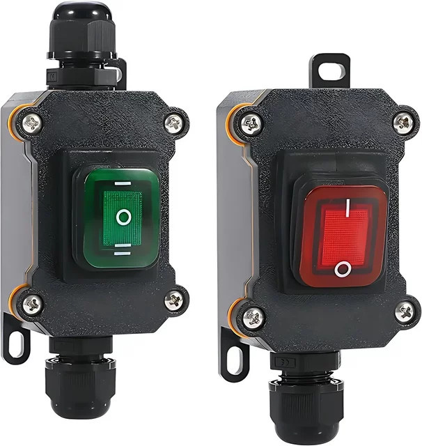 FRONCS Wasserdichter IP67 Inline-Netzwerk-Anschluss mit Ein/Aus-Wippschalter für Outdoor und Marine, 20A, Schwarz/Grün - Bild 1