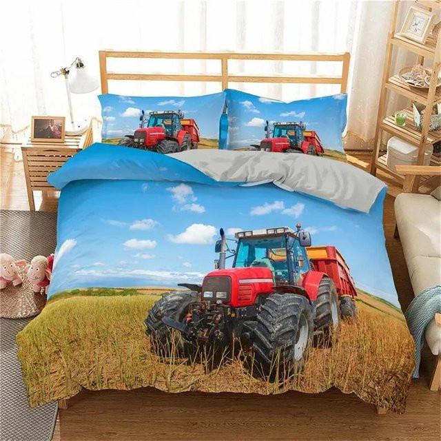 Wucifang Bags Bettwäsche-Set mit Retro Traktor Motiv, 3D-Druck, Mikrofaser, Mehrfarbig, B/H: 135 x 200 cm - Bild 1