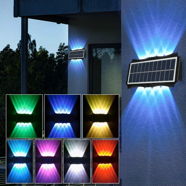 IEEYEEY Solar-LED-Wandleuchte für den Außenbereich in Schwarz, moderne rechteckige Gartenbeleuchtung mit Up-and-Down-Lichtfunktion, wasserdicht - Bild 1