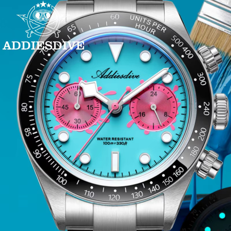 ADDIESDIVE Chronograph, Quarz, Edelstahl, 40 mm, Herren, Blau - Bild 1