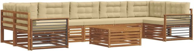 vidaXL Outdoor-Sofagarnitur 8-teilig aus massivem Akazienholz mit Kissen in Natur und Beige - Bild 1