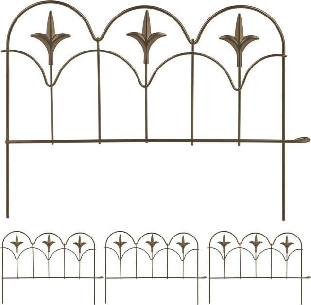 Relaxdays Beeteinfassung Fleur-de-Lis aus Stahl in Bronze, 4er Set, B/H: 38,5 x 28 cm, Tiefe: 1,5 cm - Bild 1