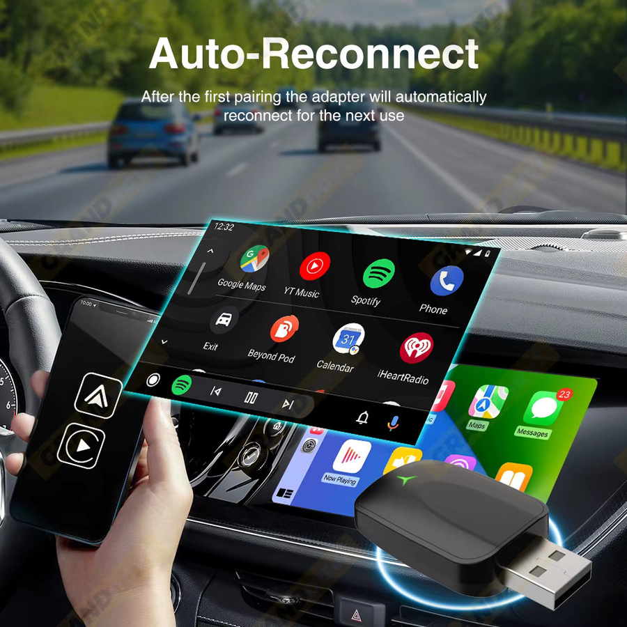Grandnavi 2-in-1 Wireless Adapter für CarPlay und Android Auto, USB Plug-and-Play, Schwarz - Bild 5