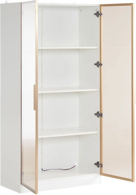 okwish Vitrine mit LED-Beleuchtung und Glastüren in Weiß, B/T/H: 80 x 40 x 160 cm - Bild 1