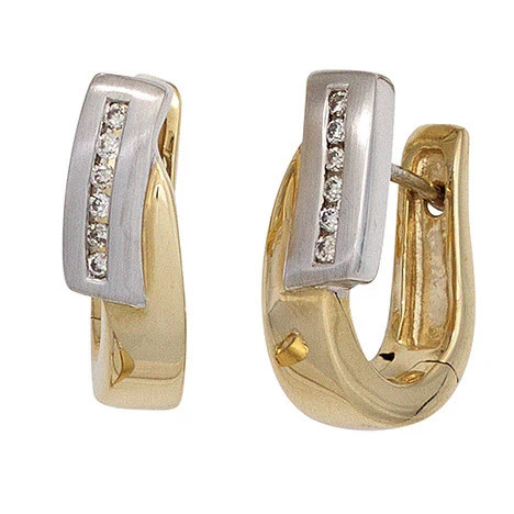 Colfem Creolen 585 Gelbgold, Weißgold bicolor, teilmatt, 12 Diamanten, Damen - Bild 1