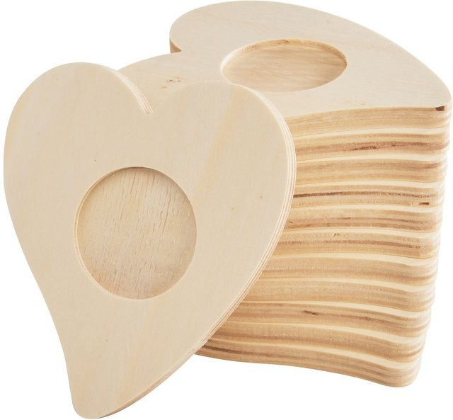 VBS Teelichthalter Herz aus Pappelholz in Beige, 12 Stück - Bild 1