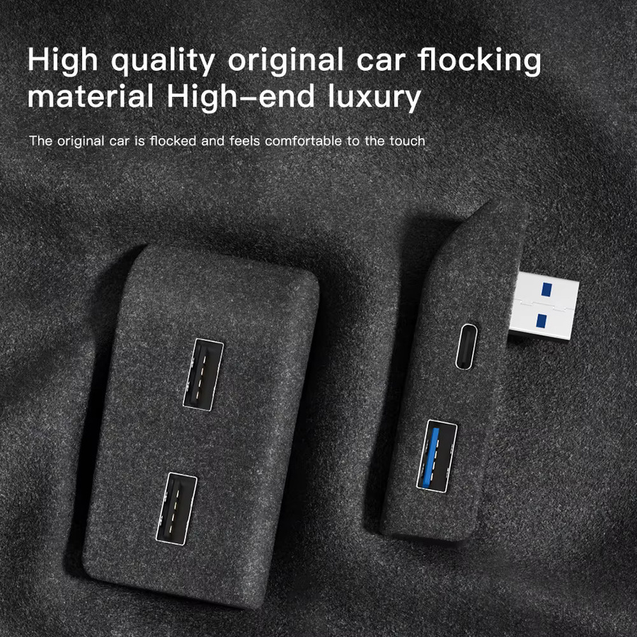 YZ Handschuhfach-Dockingstation für Tesla Model 3 und Model Y Highland in Schwarz mit 4 USB-C Anschlüssen und Beflockungsadapter - Bild 3