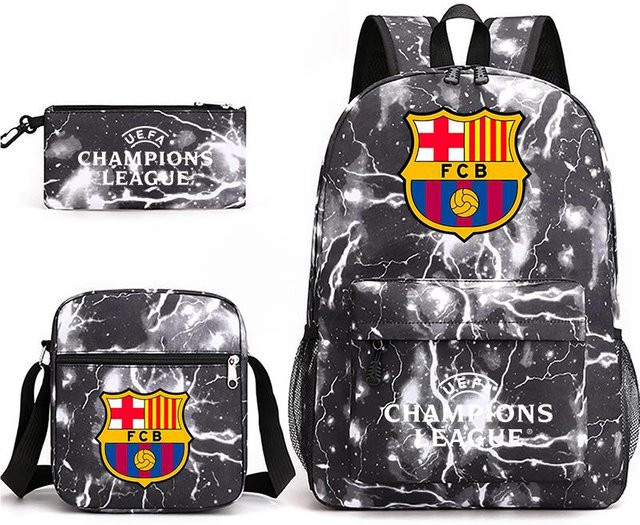 3-teiliges Schulrucksack-Set in Schwarz aus Oxford-Stoff mit großem Fassungsvermögen, Schultergurt und Federmäppchen - Bild 1
