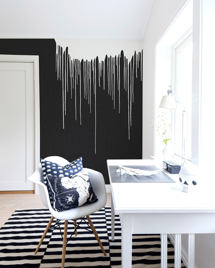 Rebel Walls Mural Colour Rain Abstrakte Wandgestaltung in Weiß und Schwarz Modern - Bild 2