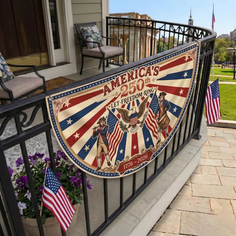 VIKAMA USA Fächerförmige Flagge 250. Jubiläum 1776 - 2026 Retro Patriotische Dekoration Outdoor-Banner Mehrfarbig - Bild 2