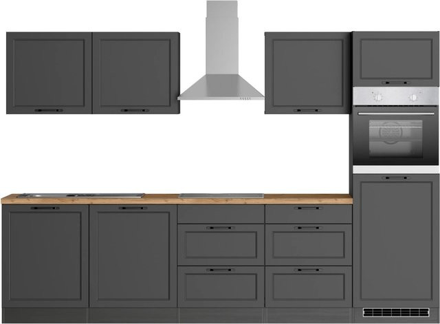 Held Küchen Küchenzeile Kempten in Landhaus Optik, Grau/Graphit, Breite: 300 cm, Höhe: 200 cm, Tiefe: 60 cm - Bild 1