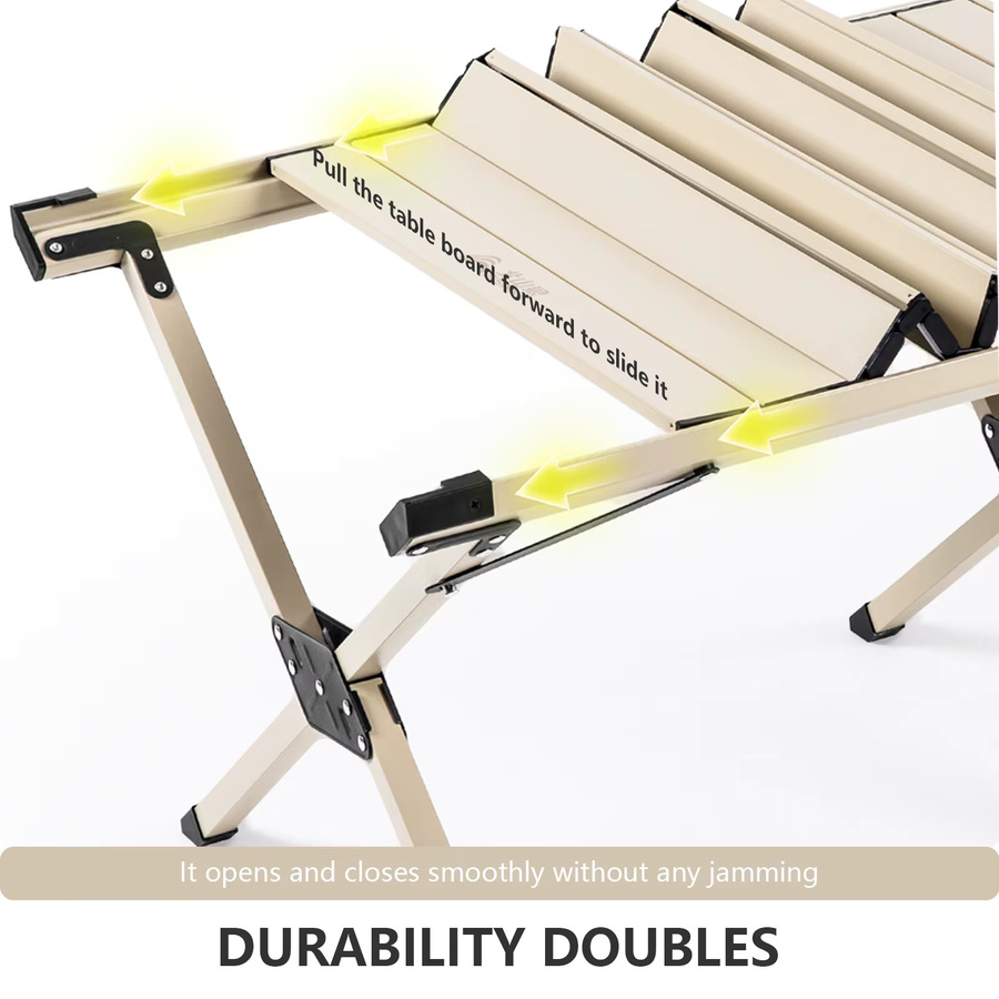 BISINNA Outdoor-Camping-Eierrollentisch aus Kohlenstoffstahl, tragbarer Klapptisch für Picknick und Grillen in Schwarz oder Beige - Bild 2